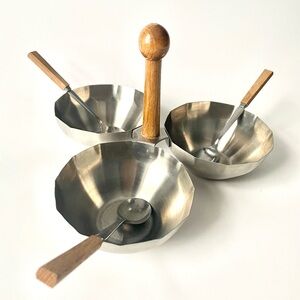 VINTAGE MCM Stainless Steel Snack Serving Set with 3 Spoons
